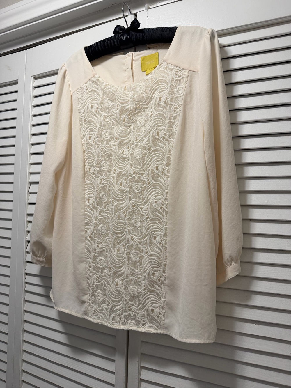 Maje Cream Lace-Front Long Sleeve Blouse - Picture 5 of 15